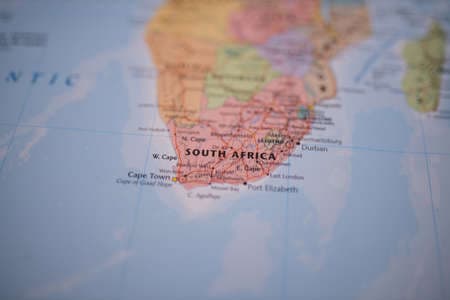 South Africa on a colorful and blurry map of Africa with its main routes in red